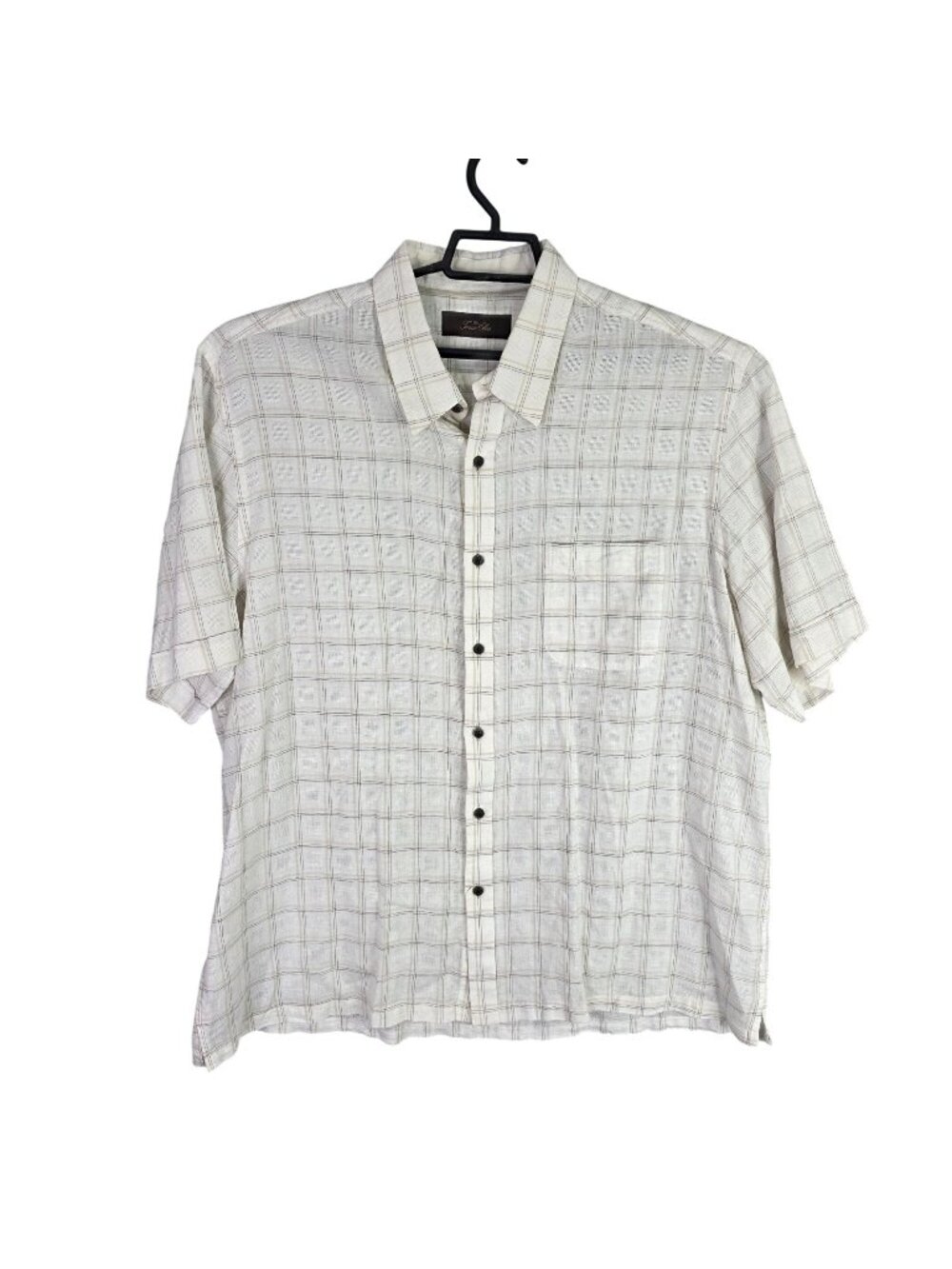Mens Tasso Elba Beige Plaid Short Sleeve Button Down Shirt Linen Blend Size XXL
